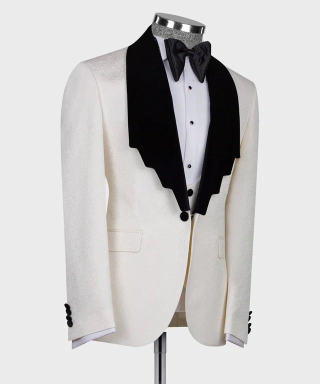 Ivory Tuxedo with Black Velvet Collar