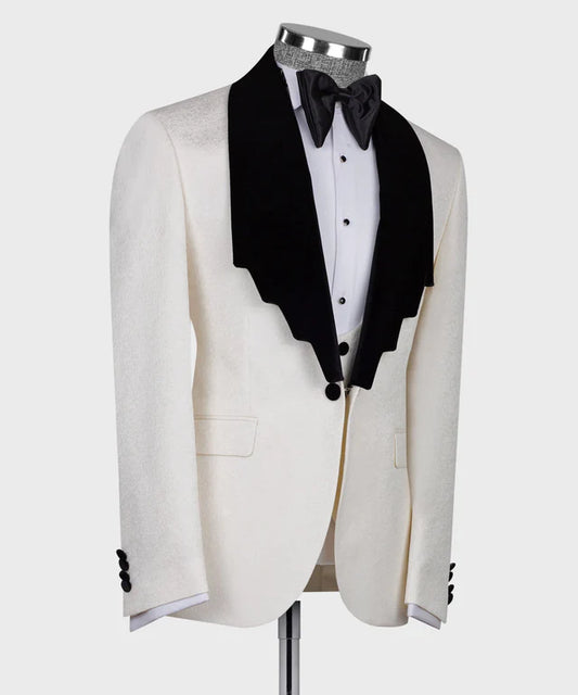 Ivory Tuxedo with Black Velvet Collar