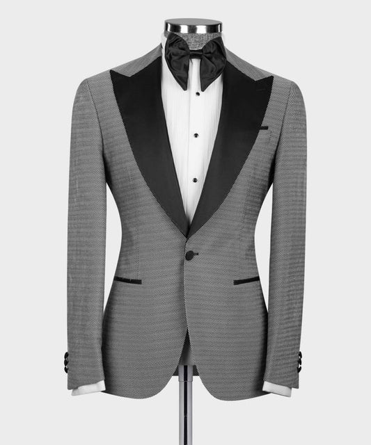 3 Piece Grey Tuxedo Suit Black Lapel