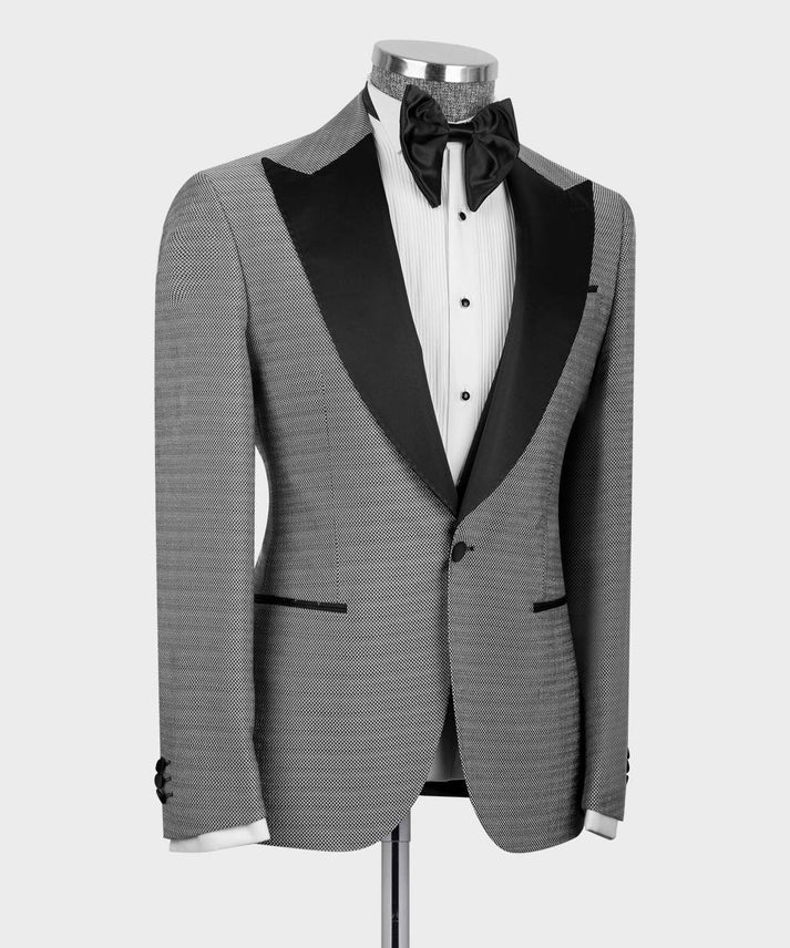 3 Piece Grey Tuxedo Suit Black Lapel