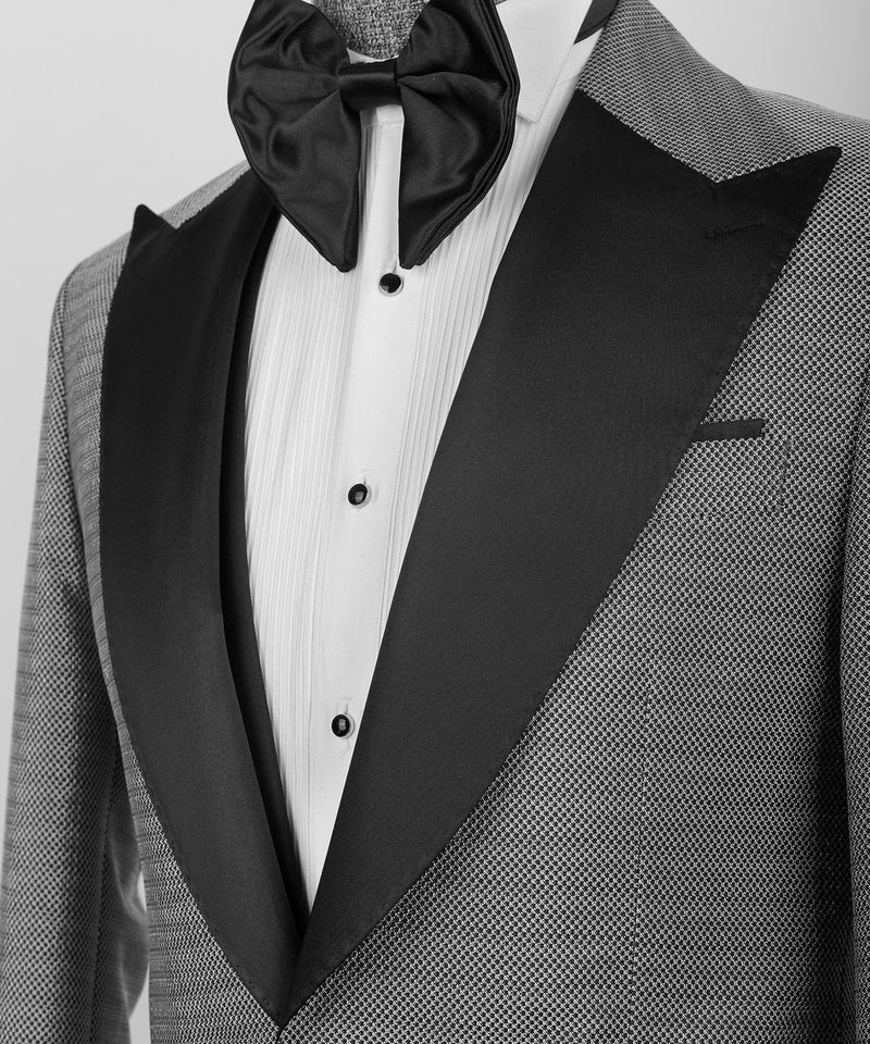 3 Piece Grey Tuxedo Suit Black Lapel