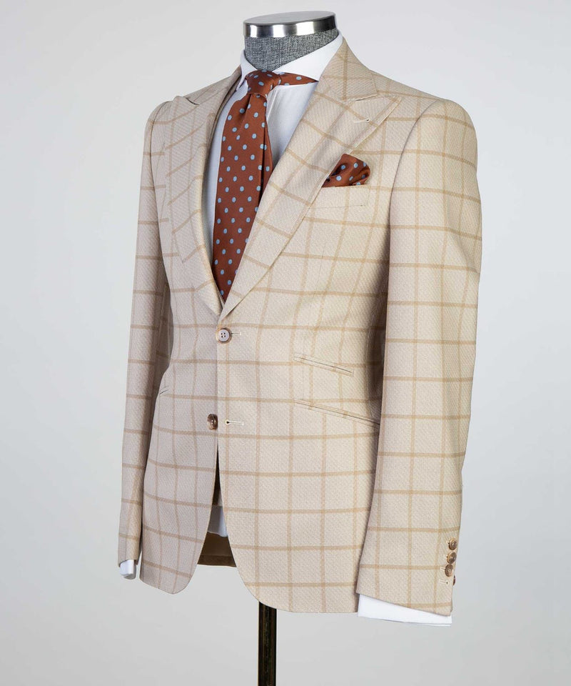 3 Piece Striped Beige Business Suit