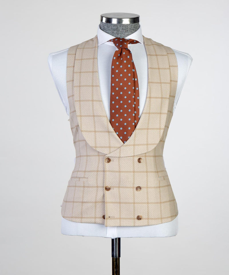 3 Piece Striped Beige Business Suit