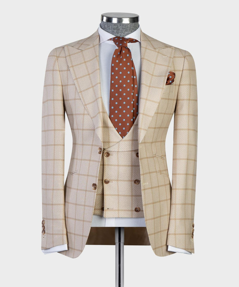 3 Piece Striped Beige Business Suit