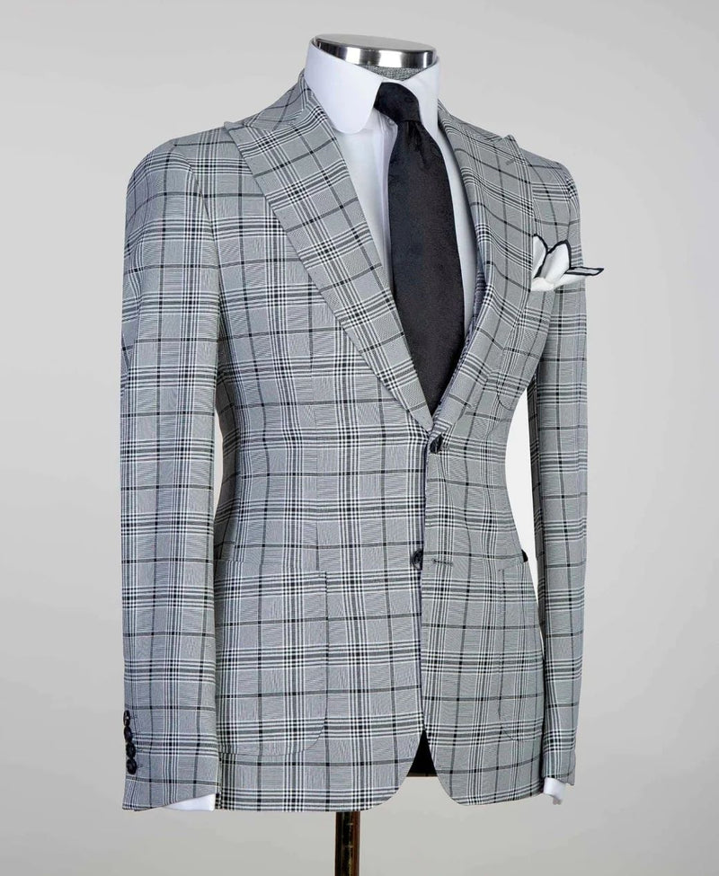 3 Pieces Gray Check Business Suit