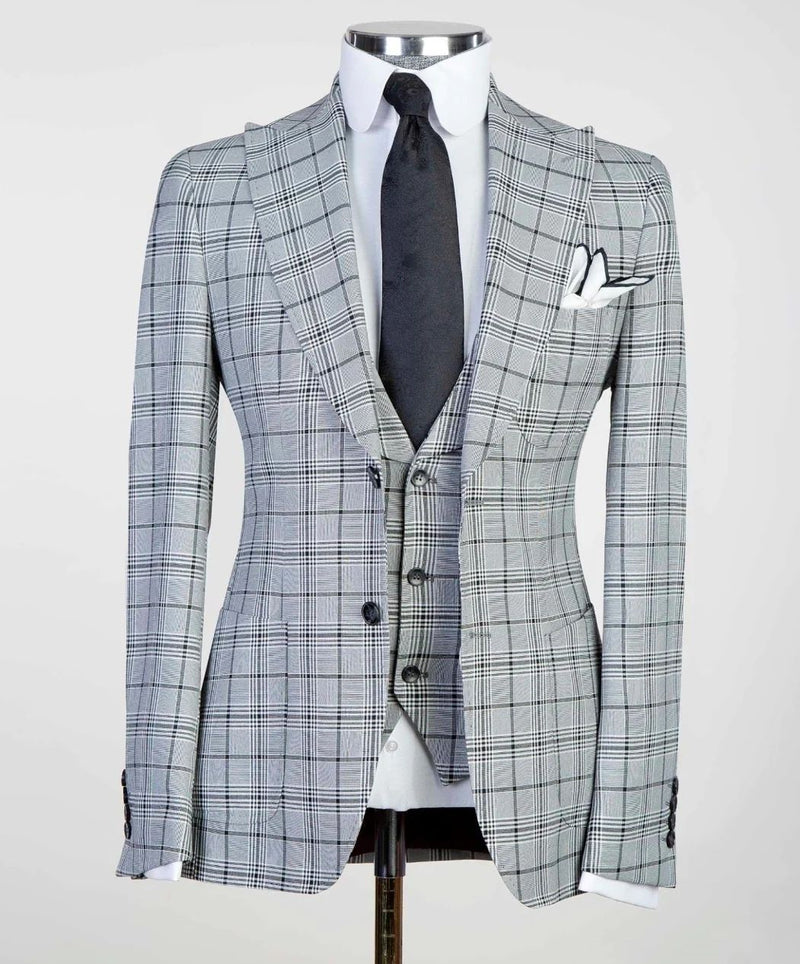 3 Pieces Gray Check Business Suit