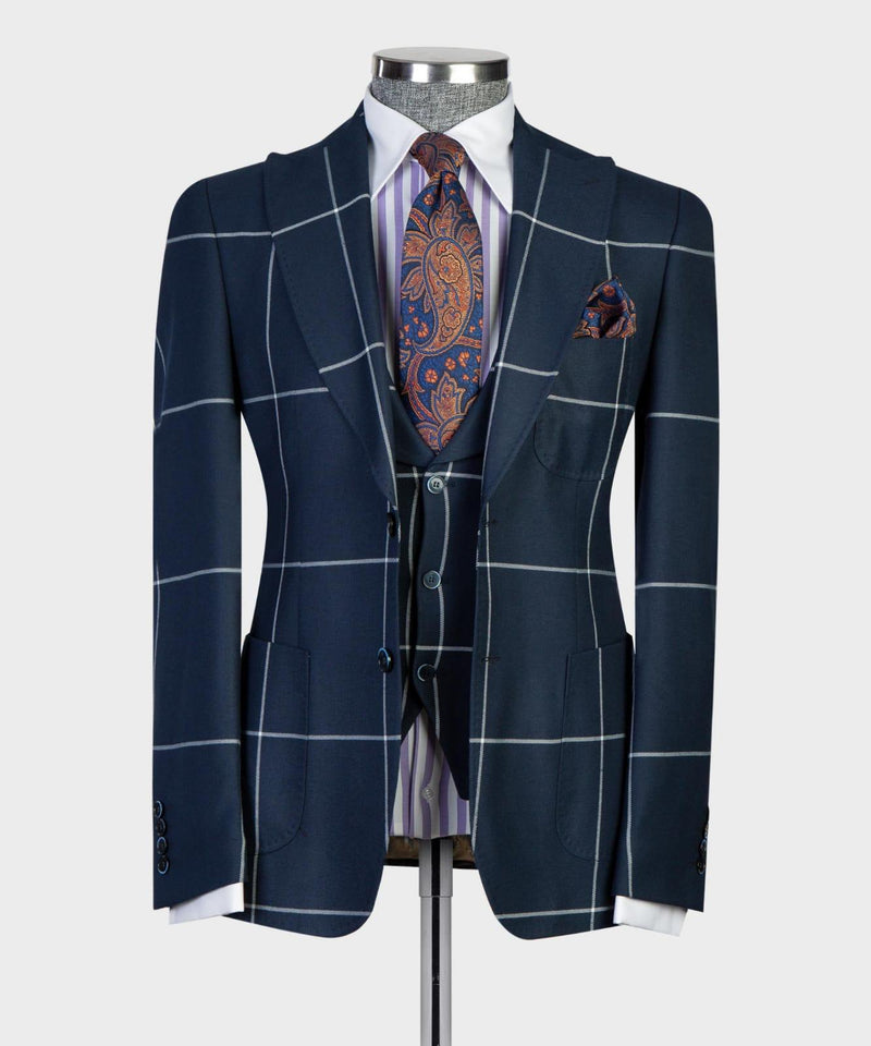 3 pieces Blue Striped Business Suit