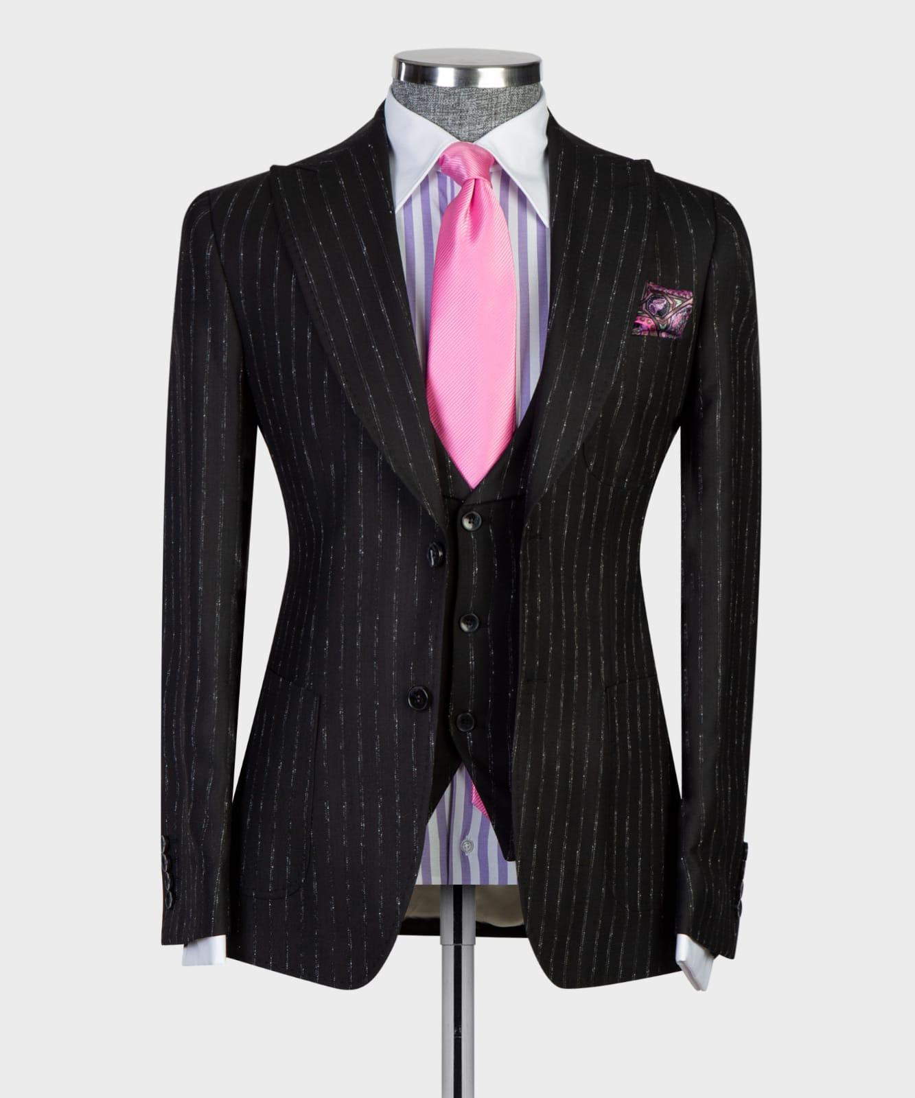 3 pieces Mens Black Plaid Suit