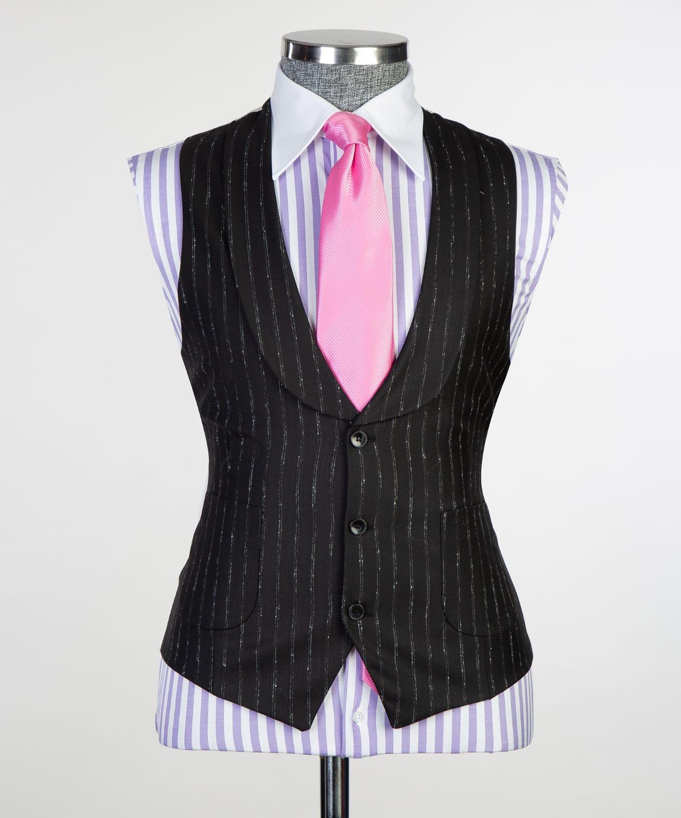 3 pieces Mens Black Plaid Suit