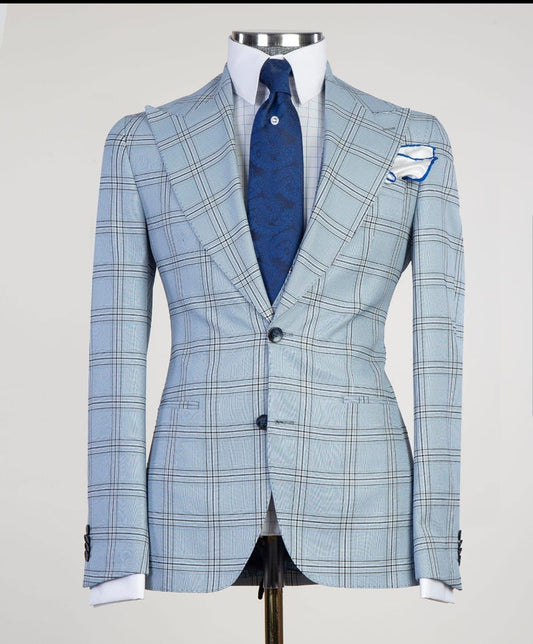 3 pieces business Sky Blue Suit