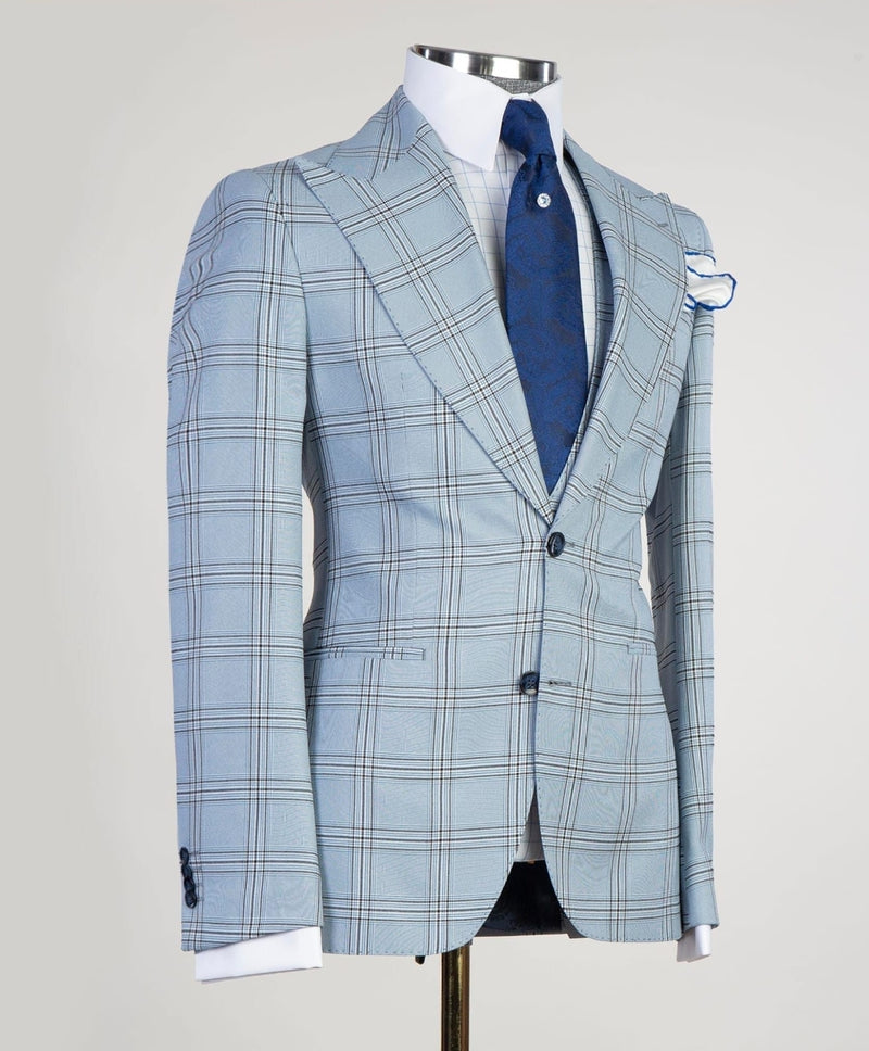 3 pieces business Sky Blue Suit