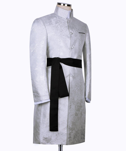 Arctic Majesty – Silver Textured Sherwani