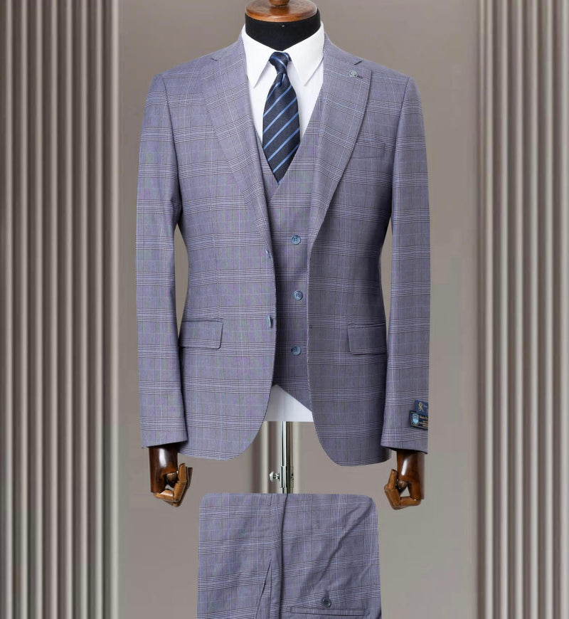 Ash Suit For Men With White Check 