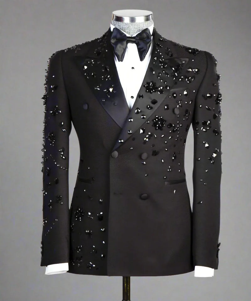 Exclusive Beaded Stone Stitched Black Tuxedo