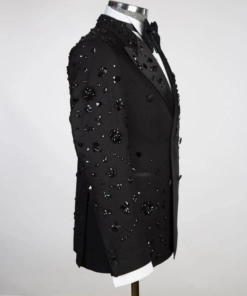 Beaded Stone Stitched Black Tuxedo