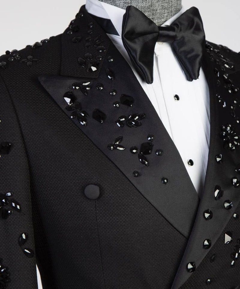 Beaded Stone Stitched Black Tuxedo