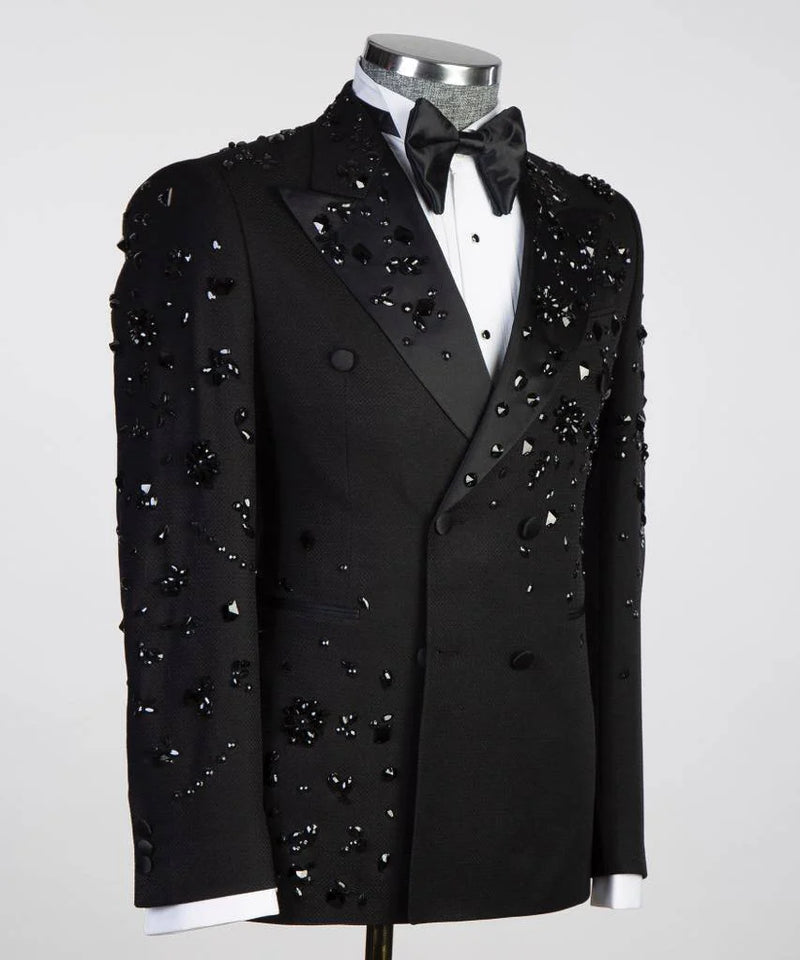 Beaded Stone Stitched Black Tuxedo