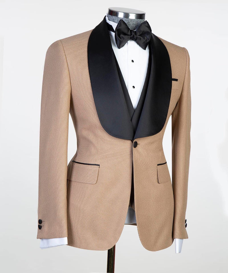 Beige Tuxedo With Black Lapel