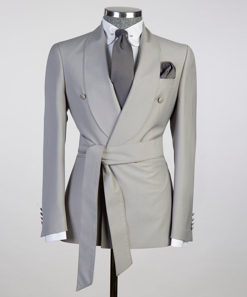 Belted Gray Suit