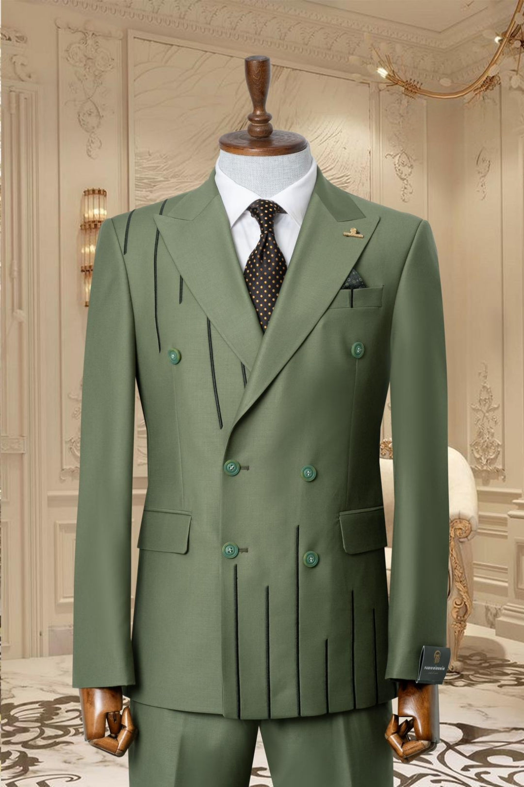 Black Embroidered 2-piece Slim Fit Green Suit