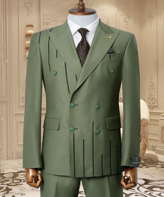 Black Embroidered 2-piece Slim Fit Green Suit 