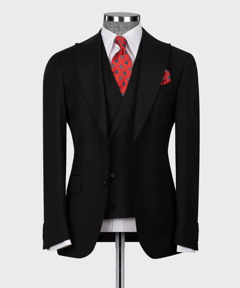 Black Classic Mens Wool Suit 