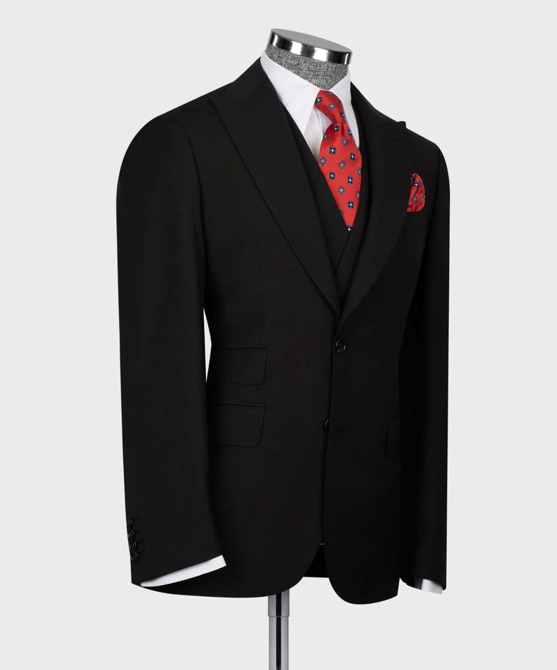 Black Classic Mens Wool Suit 