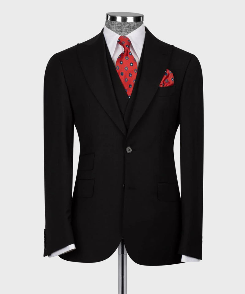 Black Classic Mens Wool Suit 