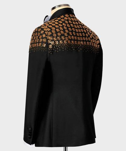 Black & Gold Floral Embellished Tuxedo – Regal Sophistication, Redefined