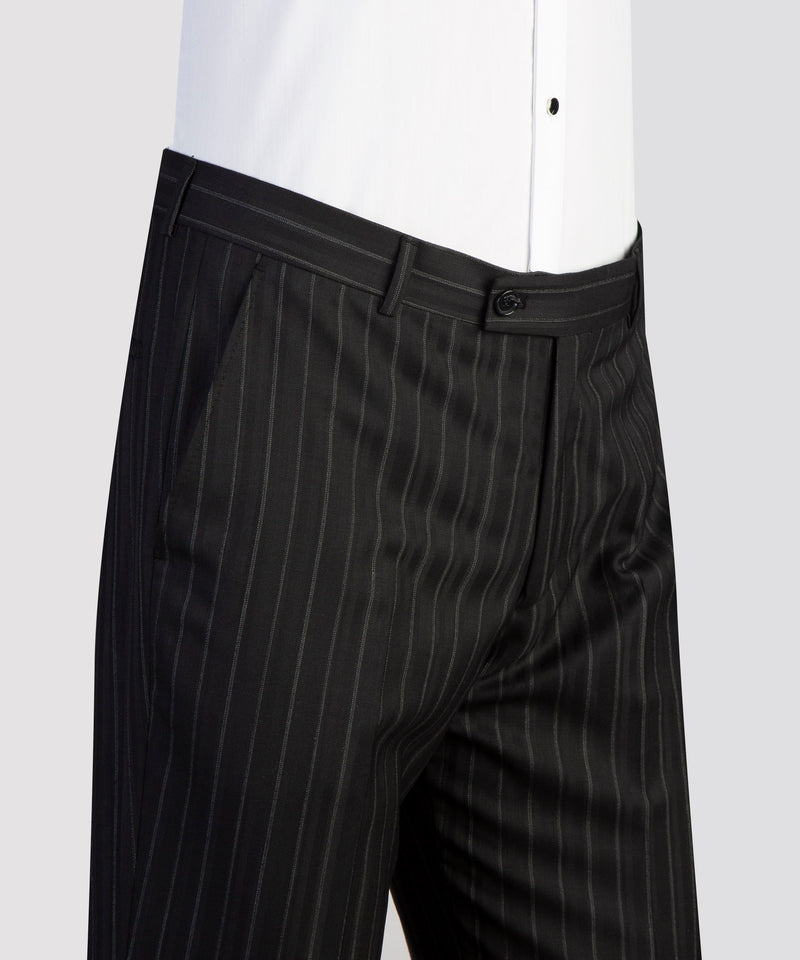 Black Pinstripe Belted Suit pant