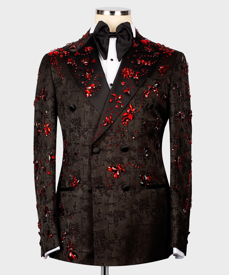 Black & Red Crystal-Embroidered Tuxedo