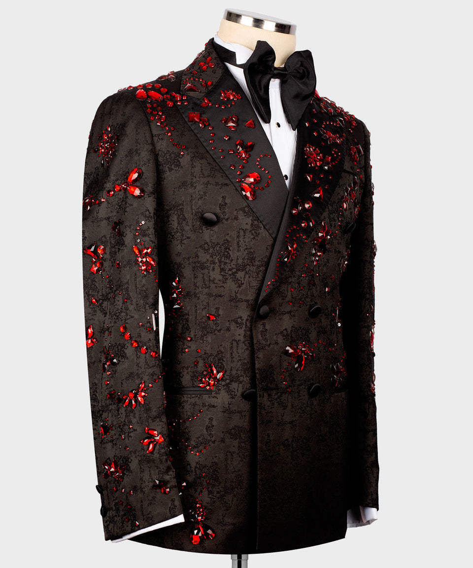Black & Red Crystal-Embroidered Tuxedo