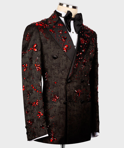 Black & Red Crystal-Embroidered Tuxedo