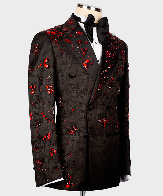 Black & Red Crystal-Embroidered Tuxedo