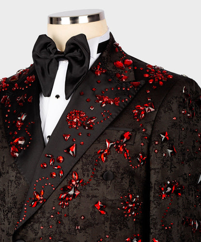 Black & Red Crystal-Embroidered Tuxedo