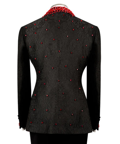Black & Red Embellished Tuxedo – Daring, Dashing & Designed to Dominate