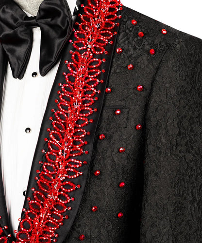 Black & Red Embellished Tuxedo – Daring, Dashing & Designed to Dominate