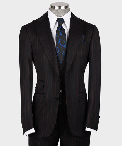 Black & Red Pinstripe 3-Piece Suit – Classic Authority with a Bold Streak