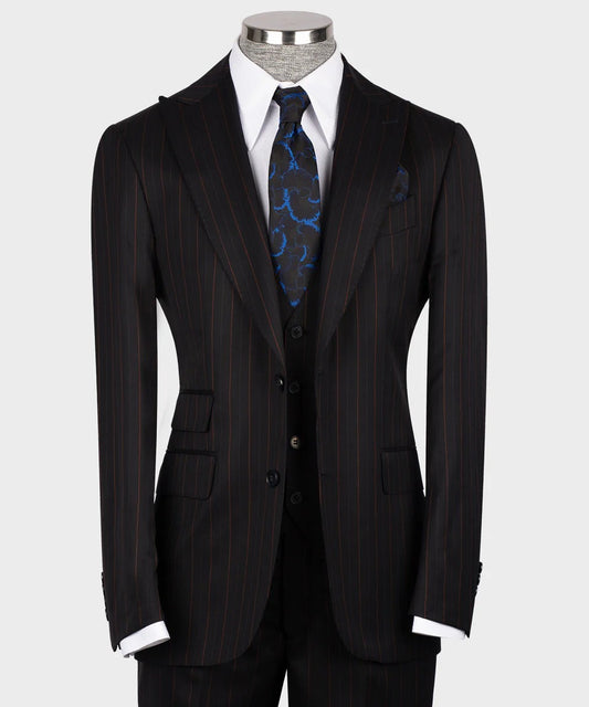 Black & Red Pinstripe 3-Piece Suit – Classic Authority with a Bold Streak