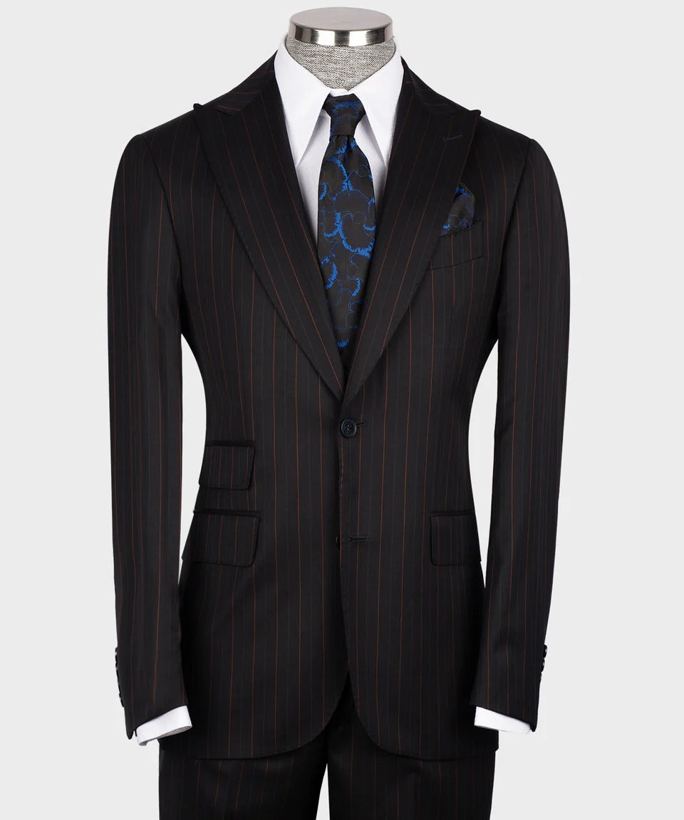 Black & Red Pinstripe 3-Piece Suit – Classic Authority with a Bold Streak