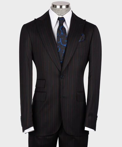 Black & Red Pinstripe 3-Piece Suit – Classic Authority with a Bold Streak