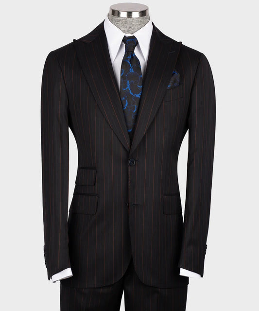 Black & Red Pinstripe 3-Piece Suit – Classic Authority with a Bold Streak