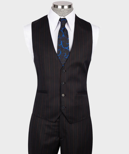 Black & Red Pinstripe 3-Piece Suit – Classic Authority with a Bold Streak