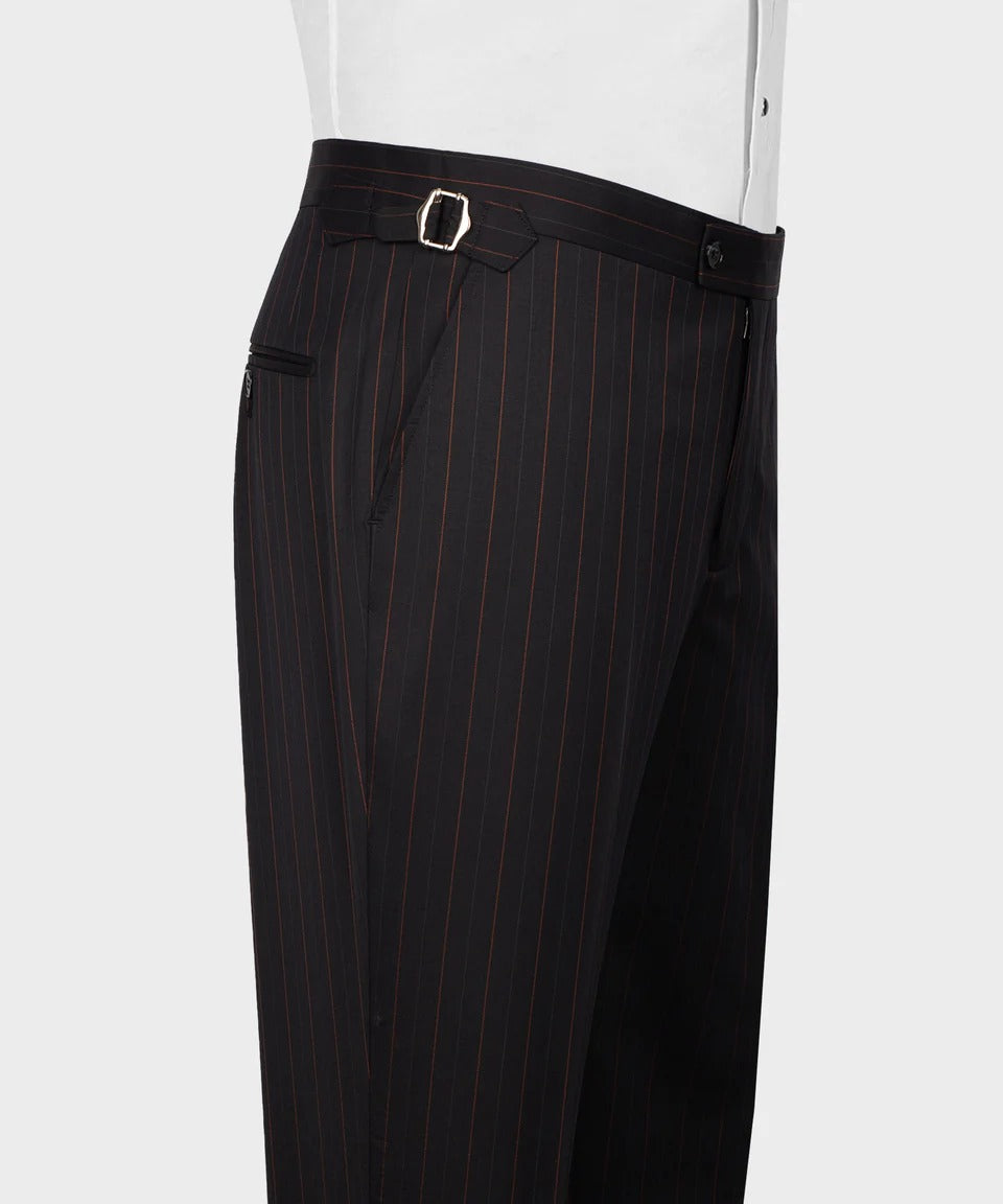 Black & Red Pinstripe 3-Piece Suit – Classic Authority with a Bold Streak