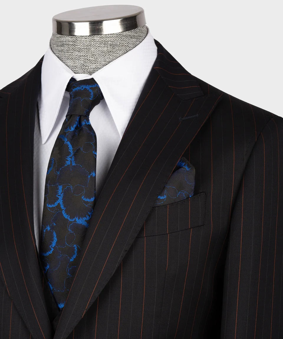 Black & Red Pinstripe 3-Piece Suit – Classic Authority with a Bold Streak