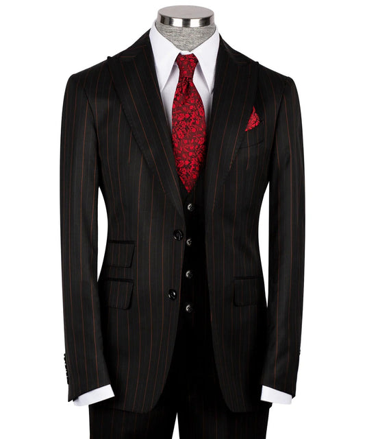 Black & Red Pinstripe 3-Piece Suit – Bold Power, Timeless Class