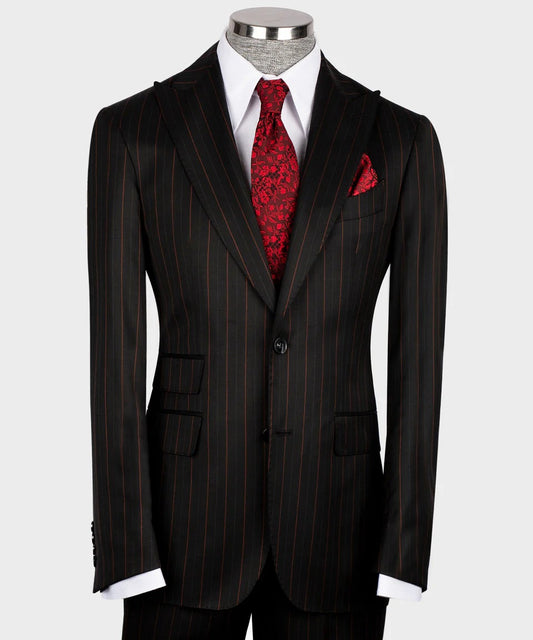 Black & Red Pinstripe 3-Piece Suit – Bold Power, Timeless Class