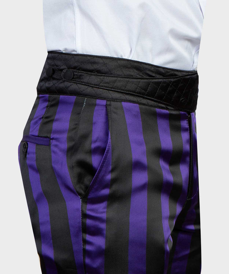 Black and Purple Striped Belted Tuxedo Pant