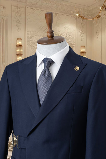 Blue Notched Lapel Men Suit