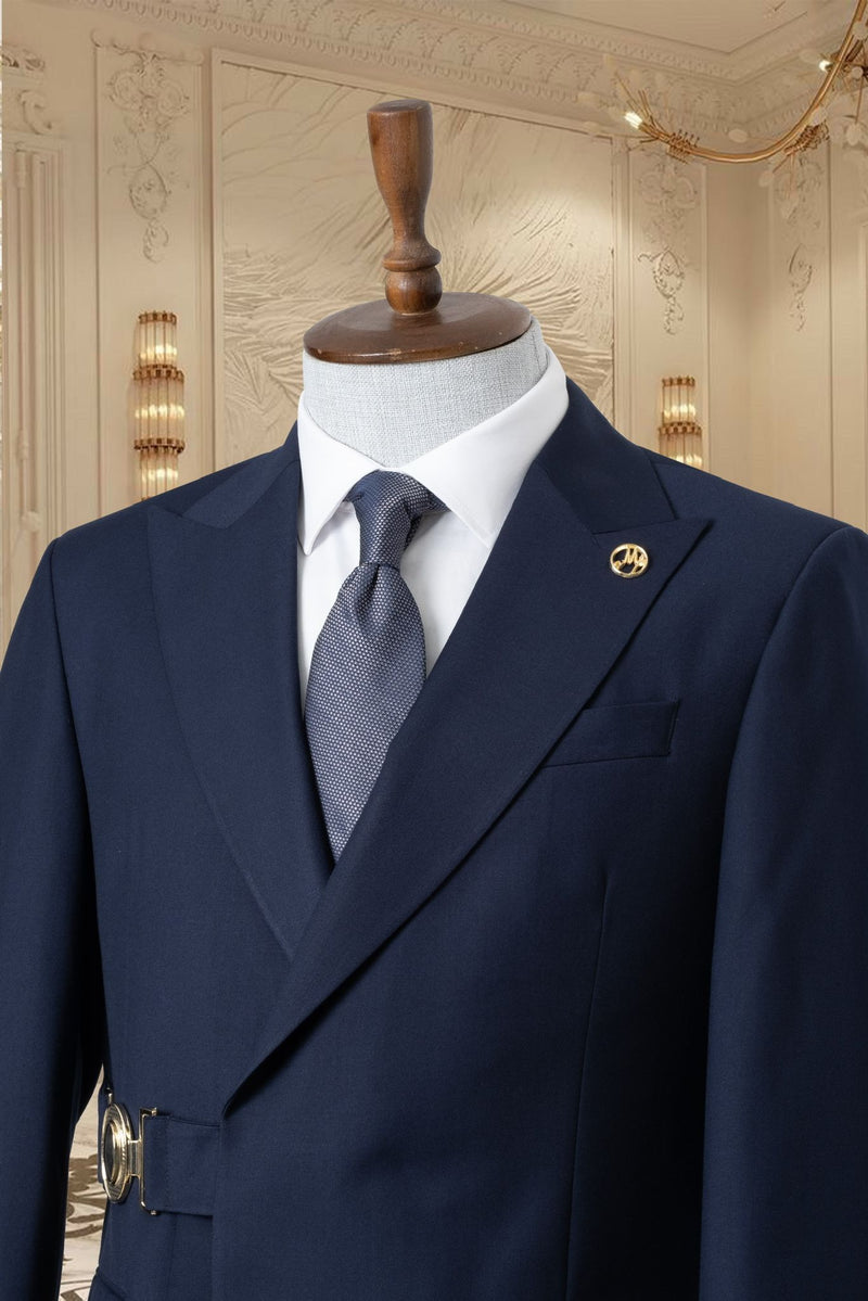 Blue Notched Lapel Men Suit